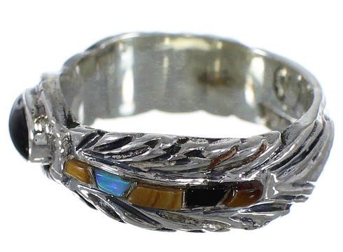 Southwestern Jewelry Silver Feather Multicolor Ring Size 5-1/4 PX43836
